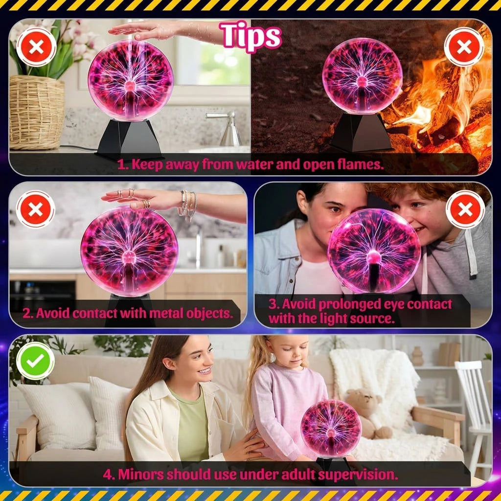 Plasma Globe Touch & Sound Reactive 8-Inch Glass Sphere