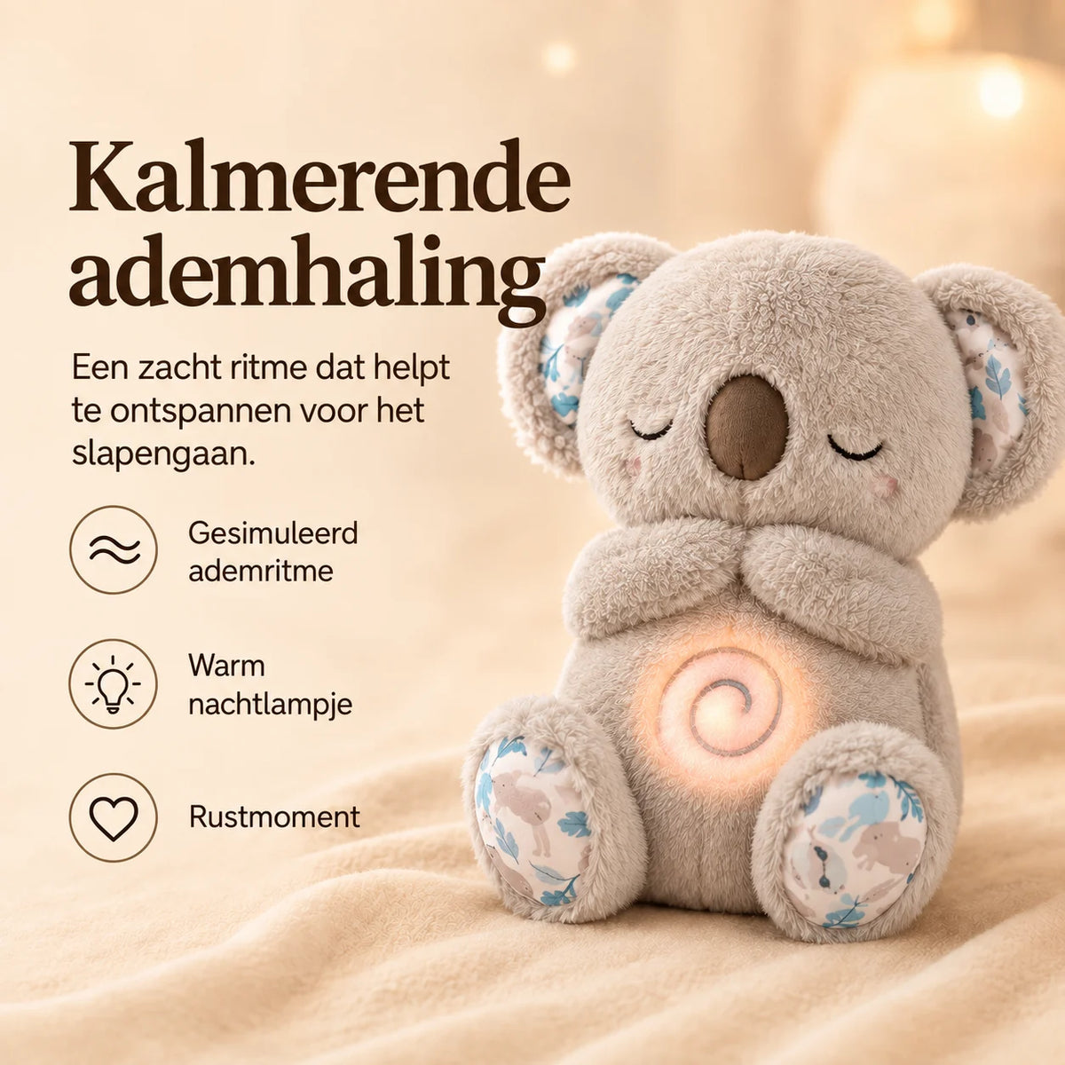 Plush Toy Simulated Breathing Soothing Sounds Night Light