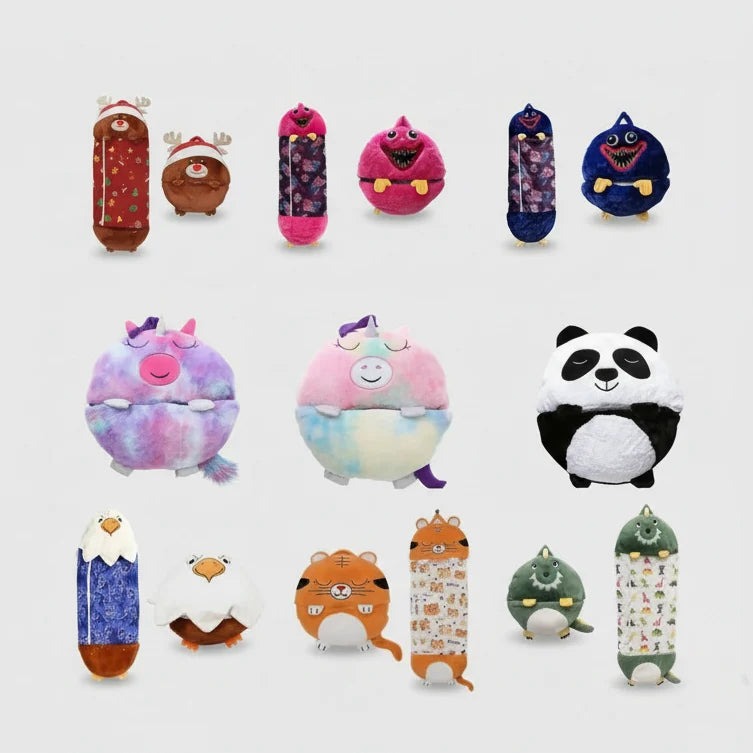 Plush Toy With Integrated Sleeping Bag Foldable Machine Washable
