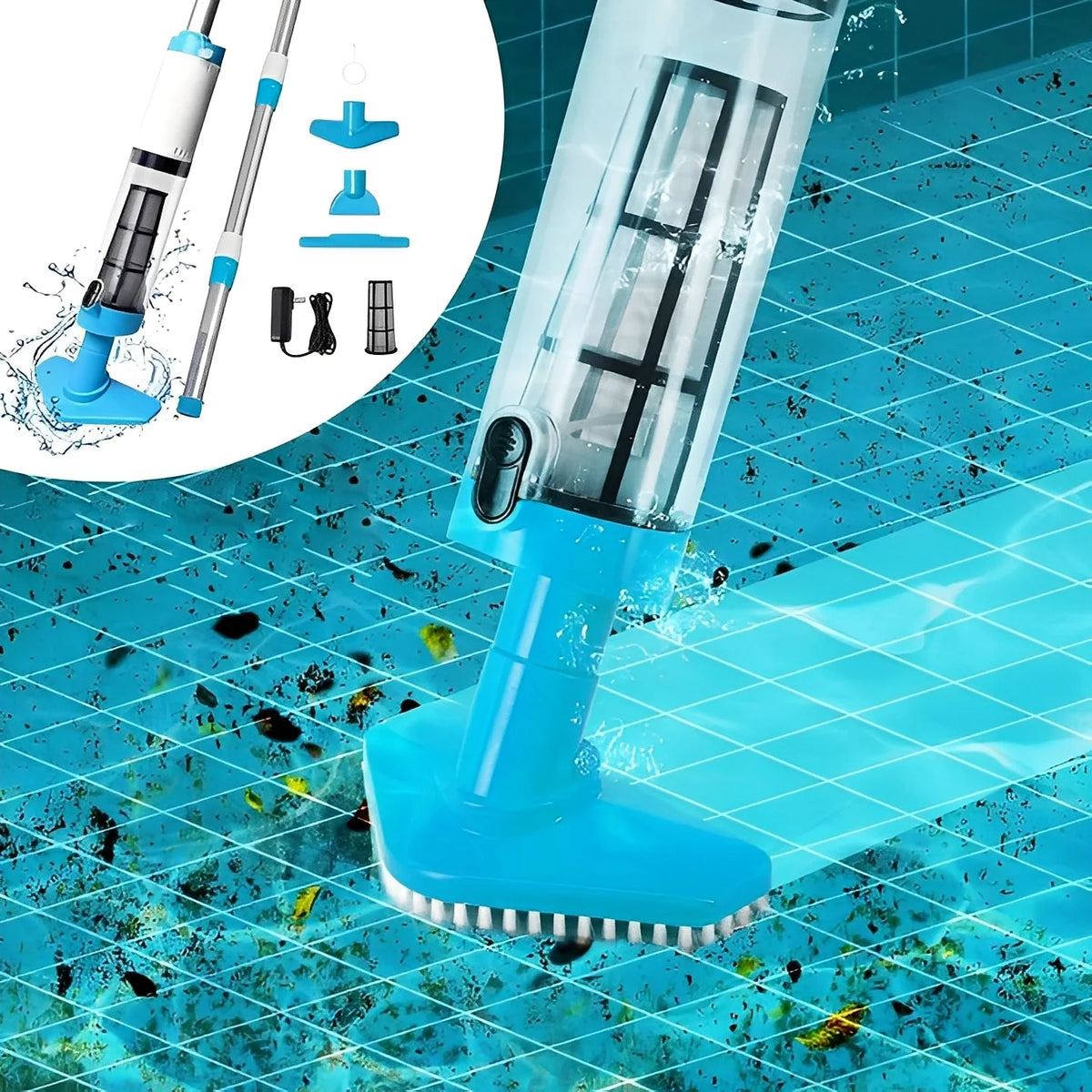 Pool Vacuum Rechargeable Cordless Interchangeable Cleaning Heads