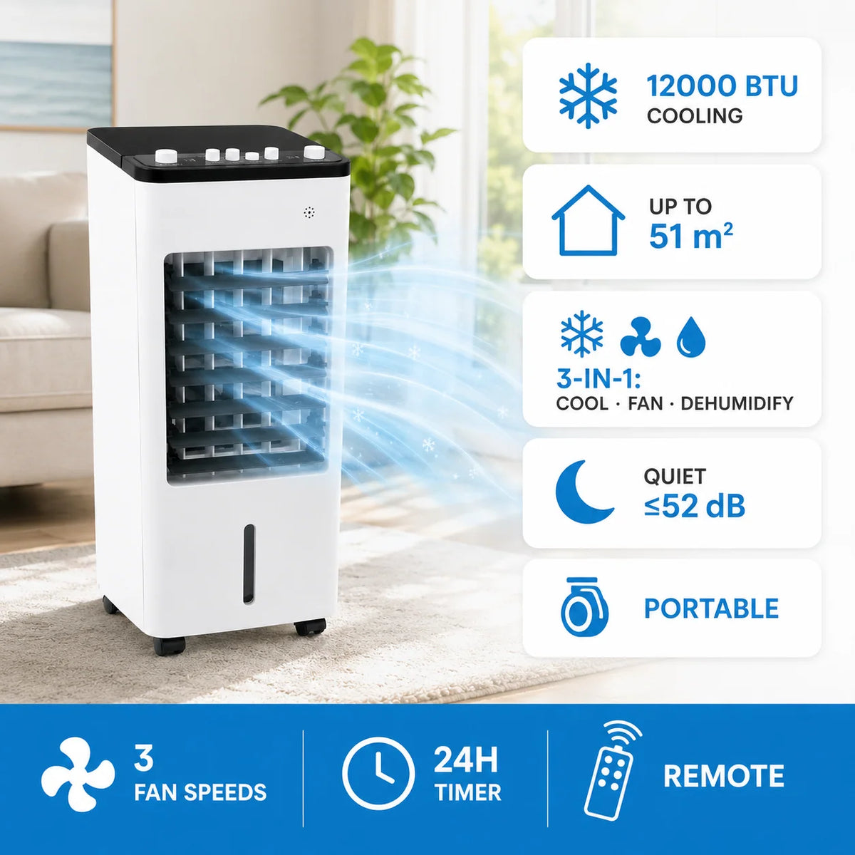 Portable Air Cooler Evaporative Fan & Humidifier Functionality