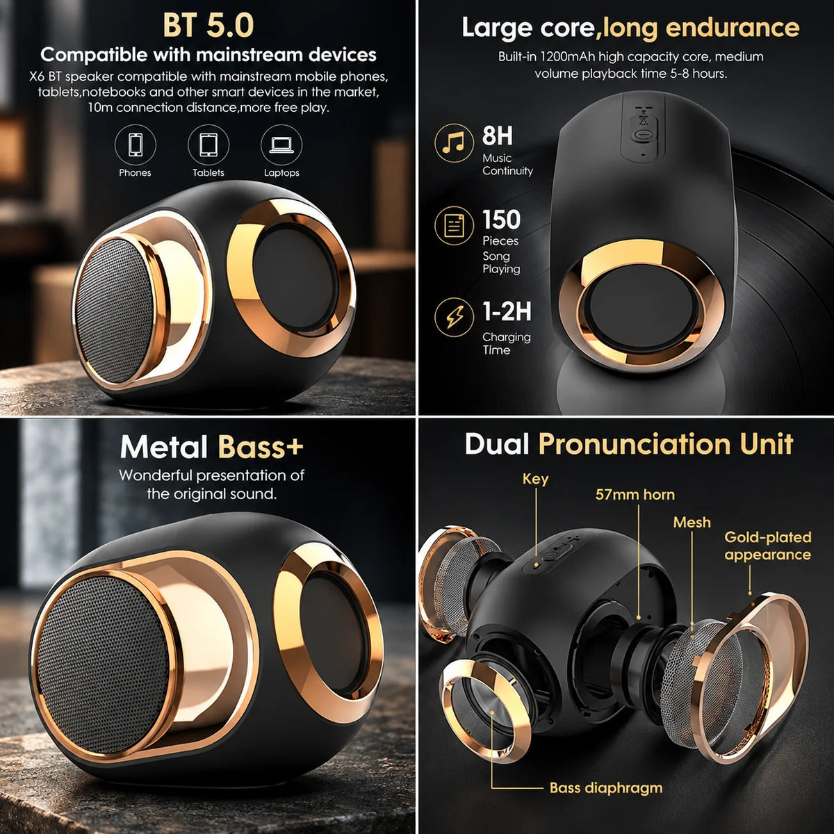 Portable Bluetooth Speaker Omnidirectional Sound & Deep Bass