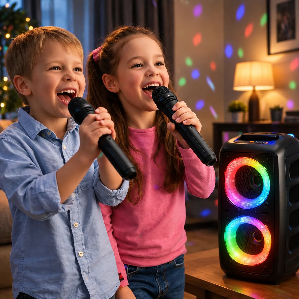 Portable Karaoke Machine Wireless Mics 8-Hour Battery