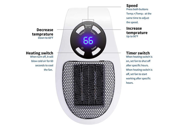 Portable Space Heater 1500W Adjustable Thermostat 12-Hour Timer