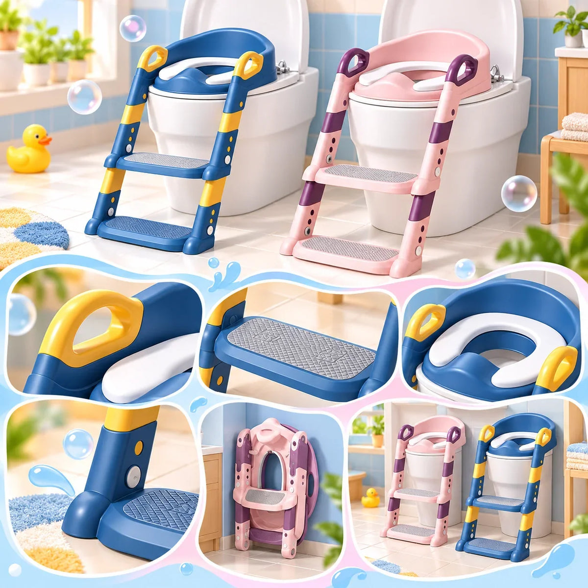 Potty Training Seat Ladder Foldable Space-Saving Step Stool