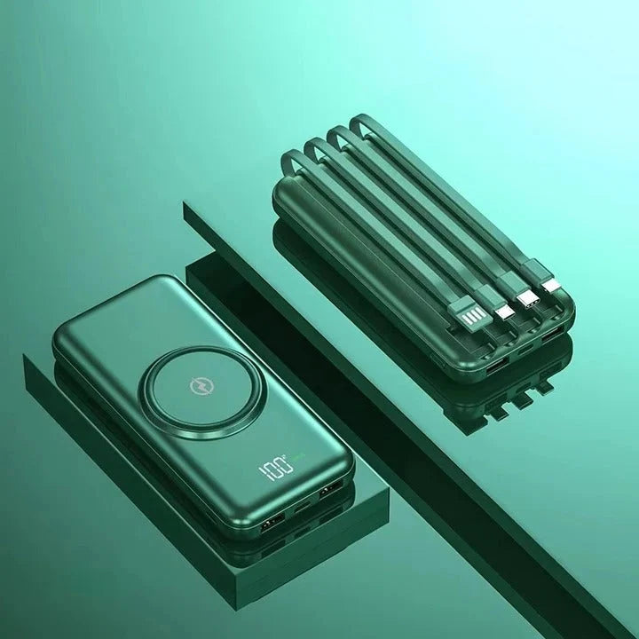 Power Bank 20000mAh Built-In Cables Wireless Charging