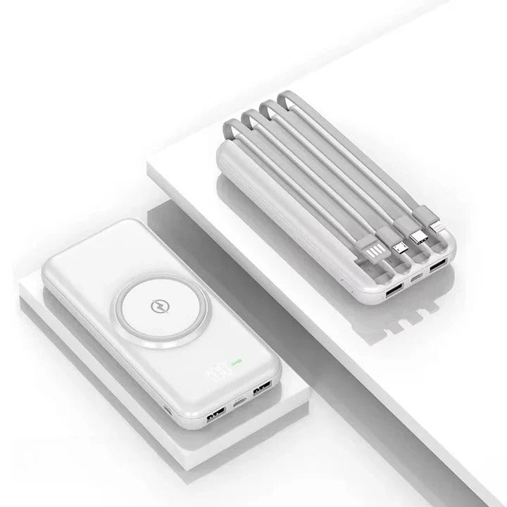 Power Bank 20000mAh Built-In Cables Wireless Charging