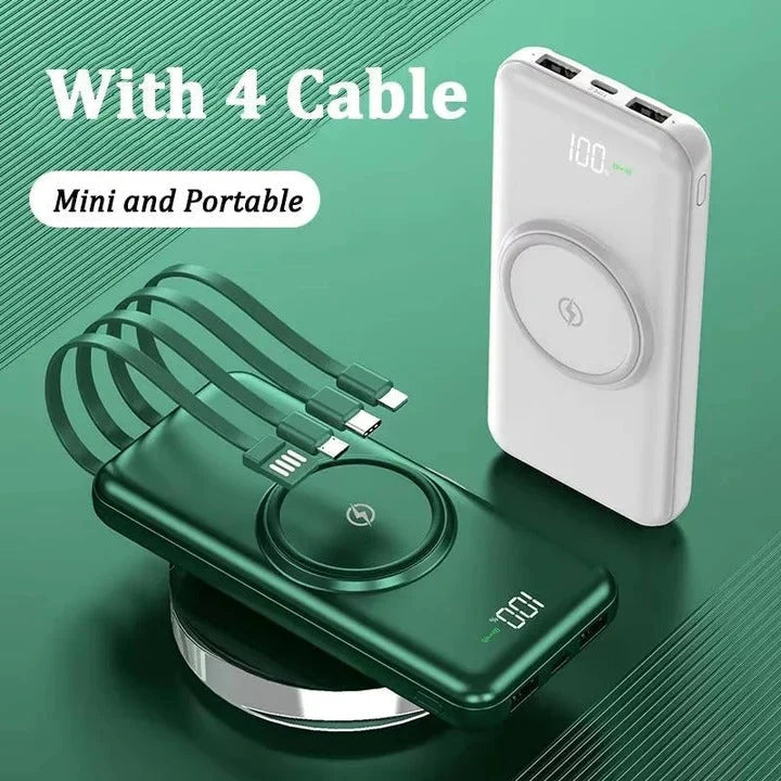 Power Bank 20000mAh Built-In Cables Wireless Charging