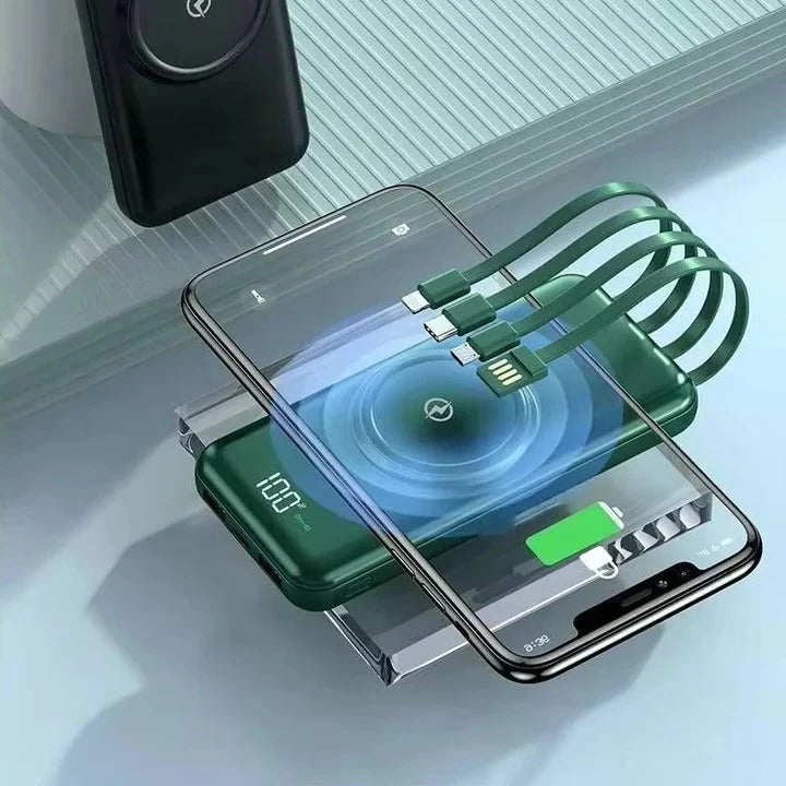 Power Bank 20000mAh Built-In Cables Wireless Charging