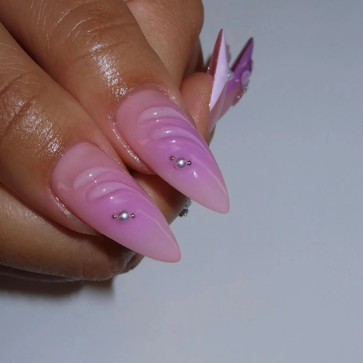 Press-On Nail Extensions 3D Floral Design Dark Blue