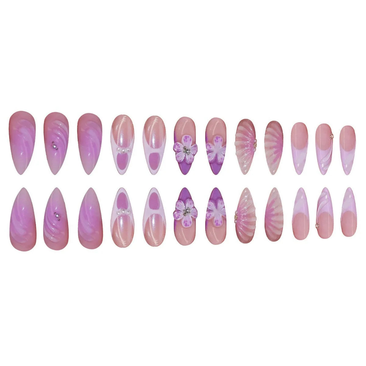 Press-On Nail Extensions 3D Floral Design Dark Blue