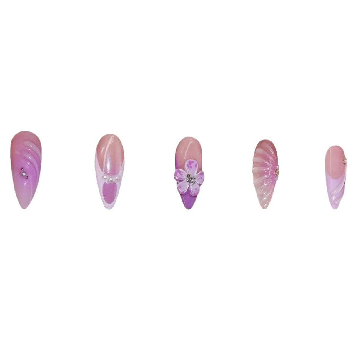 Press-On Nail Extensions 3D Floral Design Dark Blue