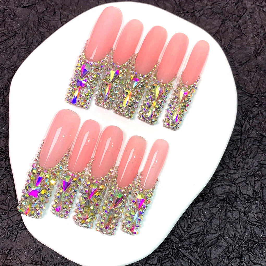 Press-On Nails 3D Design Sparkling Gem Accents Easy Application