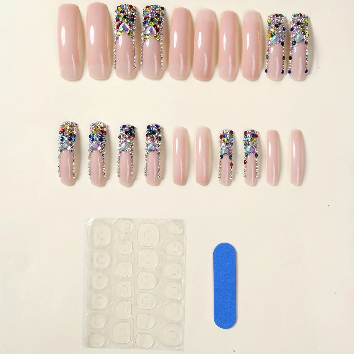 Press-On Nails 3D Design Sparkling Gem Accents Easy Application
