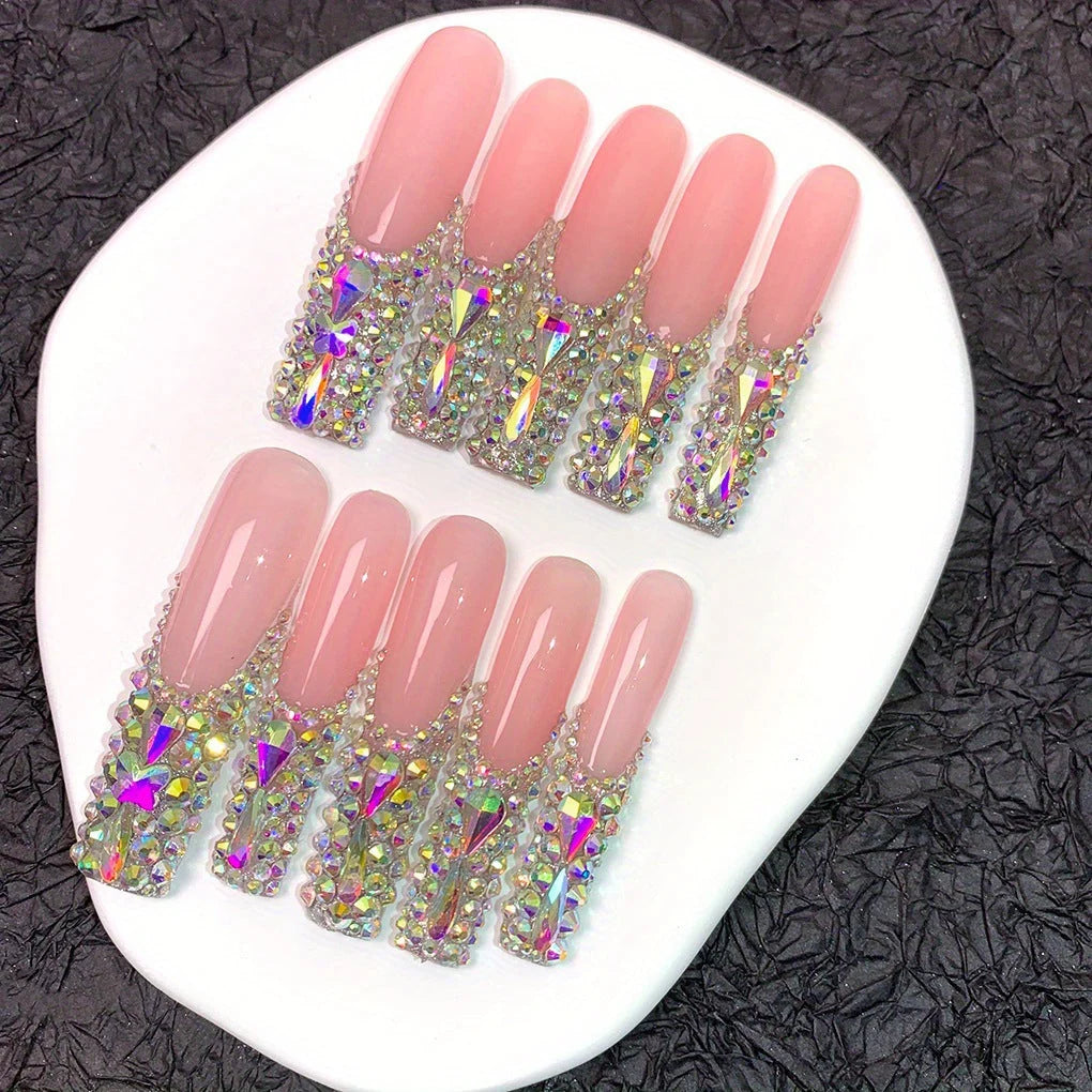 Press-On Nails 3D Design Sparkling Gem Accents Easy Application