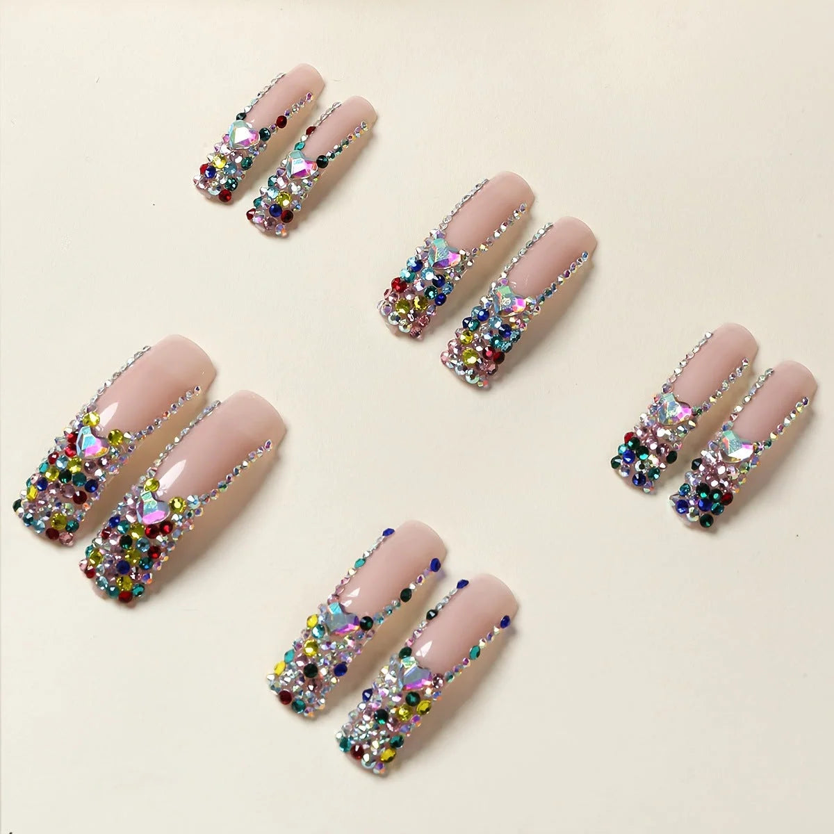 Press-On Nails 3D Design Sparkling Gem Accents Easy Application