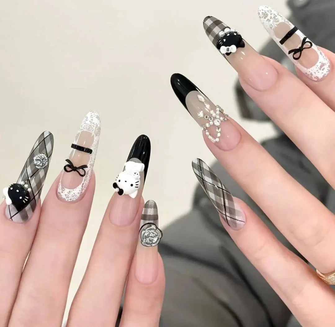 Press-On Nails 3D Embellished Designs Easy Application S and M Sizes