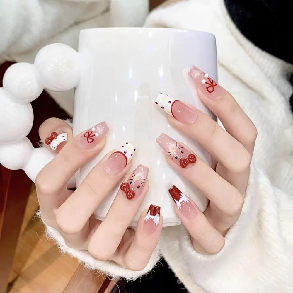 Press-On Nails 3D Embellished Designs Easy Application S and M Sizes