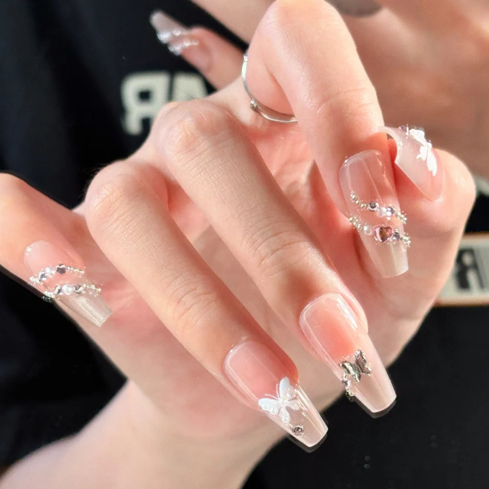 Press-On Nails 3D Embellished Designs Easy Application S and M Sizes