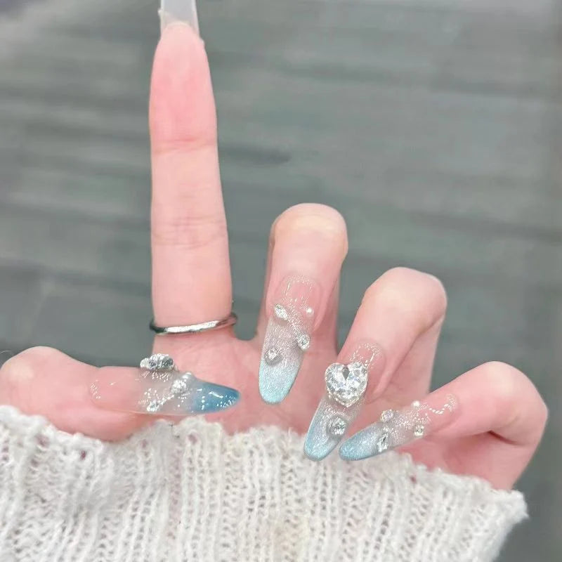 Press-On Nails 3D Embellished Designs Easy Application S and M Sizes