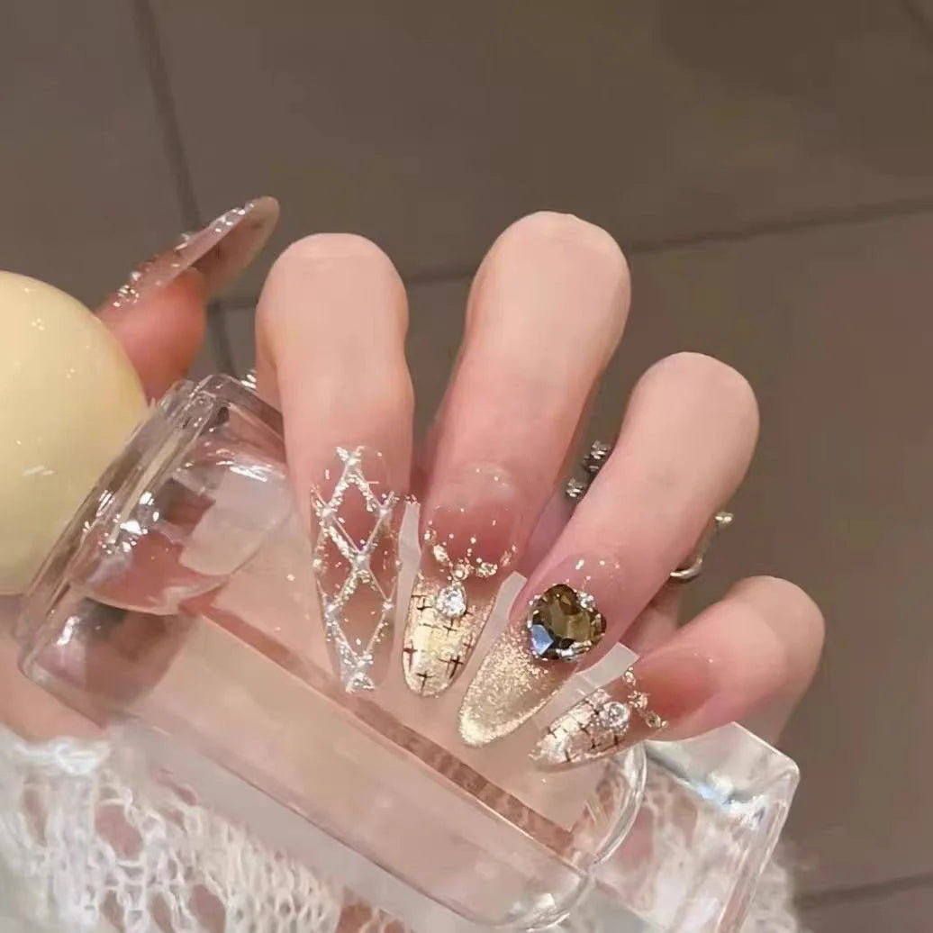 Press-On Nails 3D Embellished Designs Easy Application S and M Sizes
