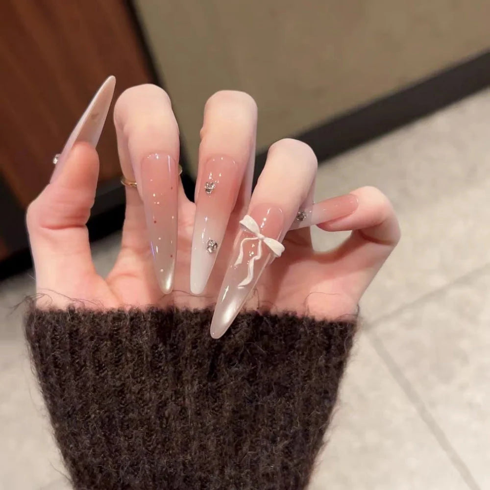 Press-On Nails 3D Embellished Designs Easy Application S and M Sizes