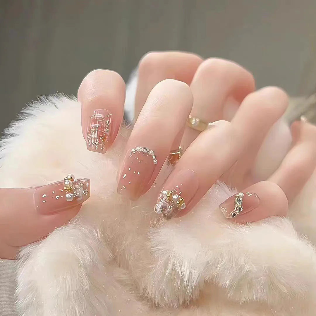 Press-On Nails 3D Embellished Designs Easy Application S and M Sizes