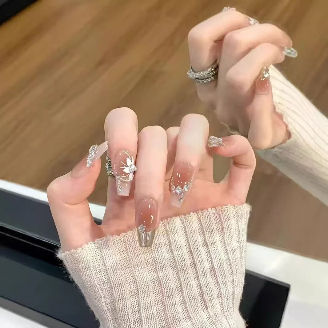 Press-On Nails 3D Embellished Designs Easy Application S and M Sizes