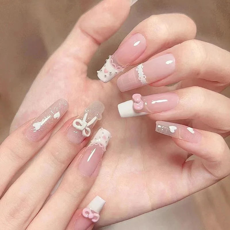 Press-On Nails 3D Embellished Designs Easy Application S and M Sizes