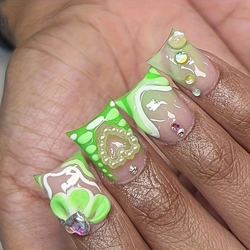 Press-On Nails 3D Floral Design Chip-Resistant Wear