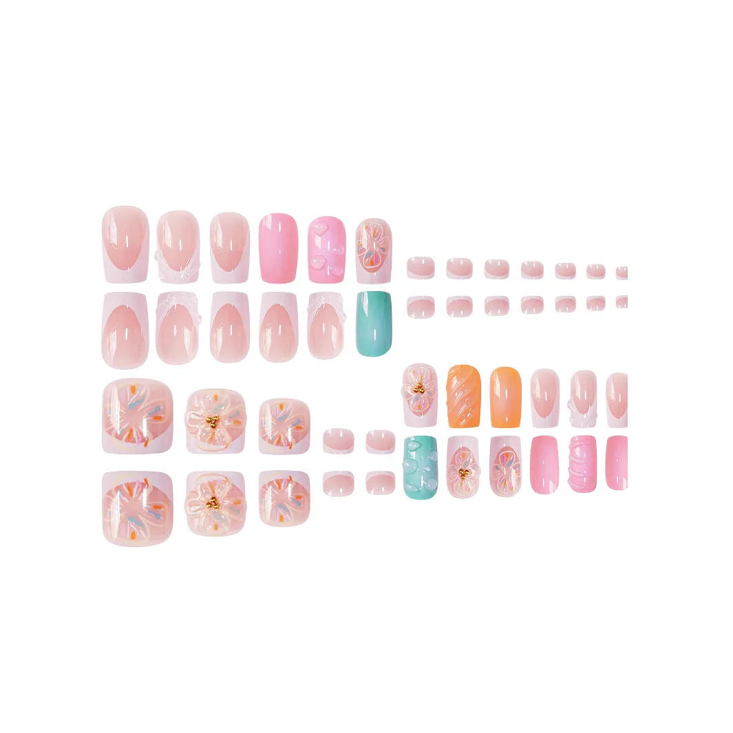 Press-On Nails 3D Floral Design Shimmering Accents Long-Lasting Wear
