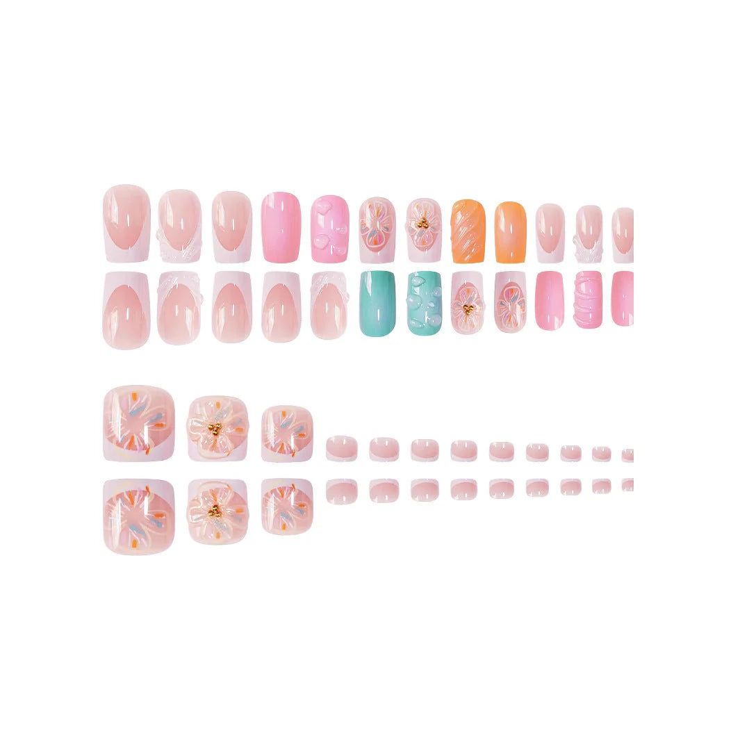 Press-On Nails 3D Floral Design Shimmering Accents Long-Lasting Wear