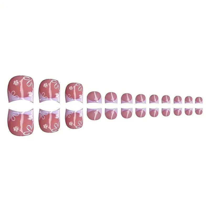 Press-On Nails 3D Floral Design Shimmering Accents Long-Lasting Wear