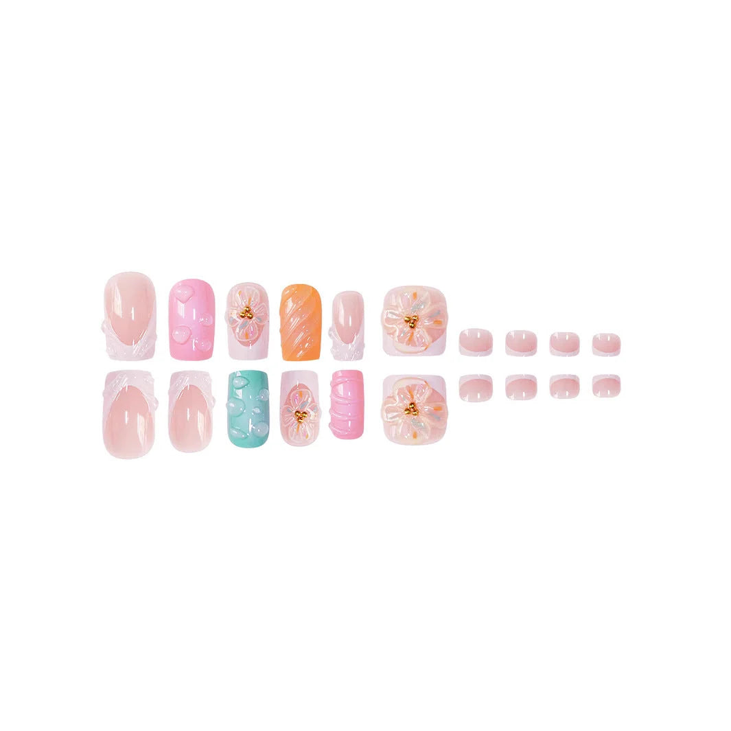 Press-On Nails 3D Floral Design Shimmering Accents Long-Lasting Wear