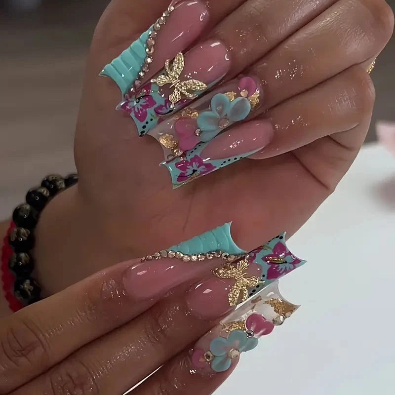 Press-On Nails 3D Floral Design With Multiple Sizes
