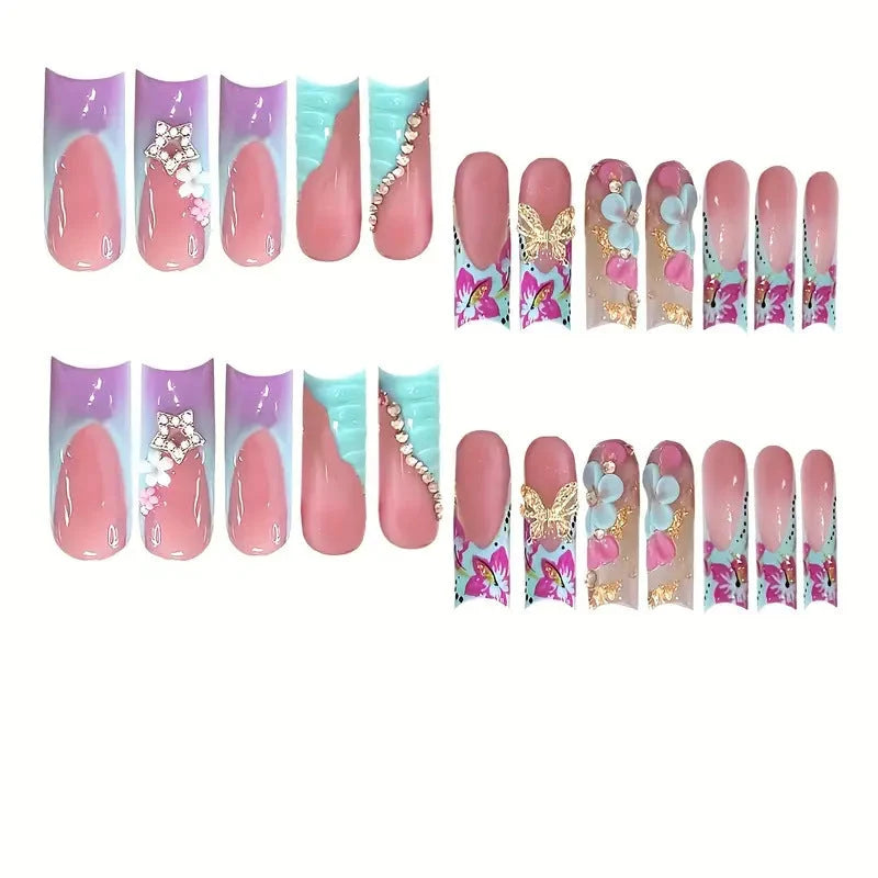 Press-On Nails 3D Floral Design With Multiple Sizes
