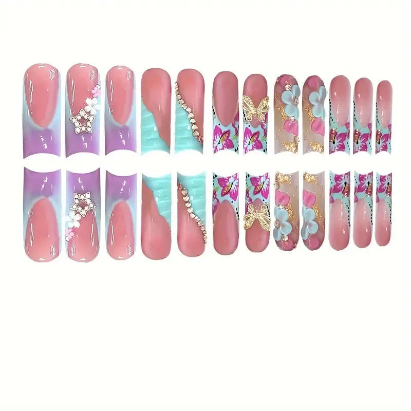 Press-On Nails 3D Floral Design With Multiple Sizes