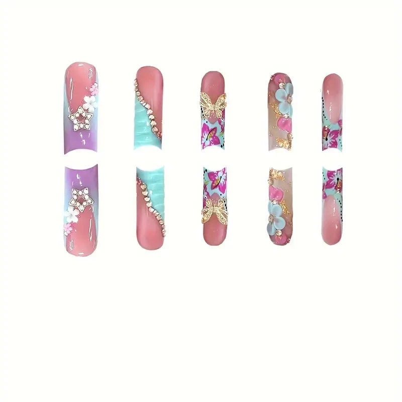 Press-On Nails 3D Floral Design With Multiple Sizes