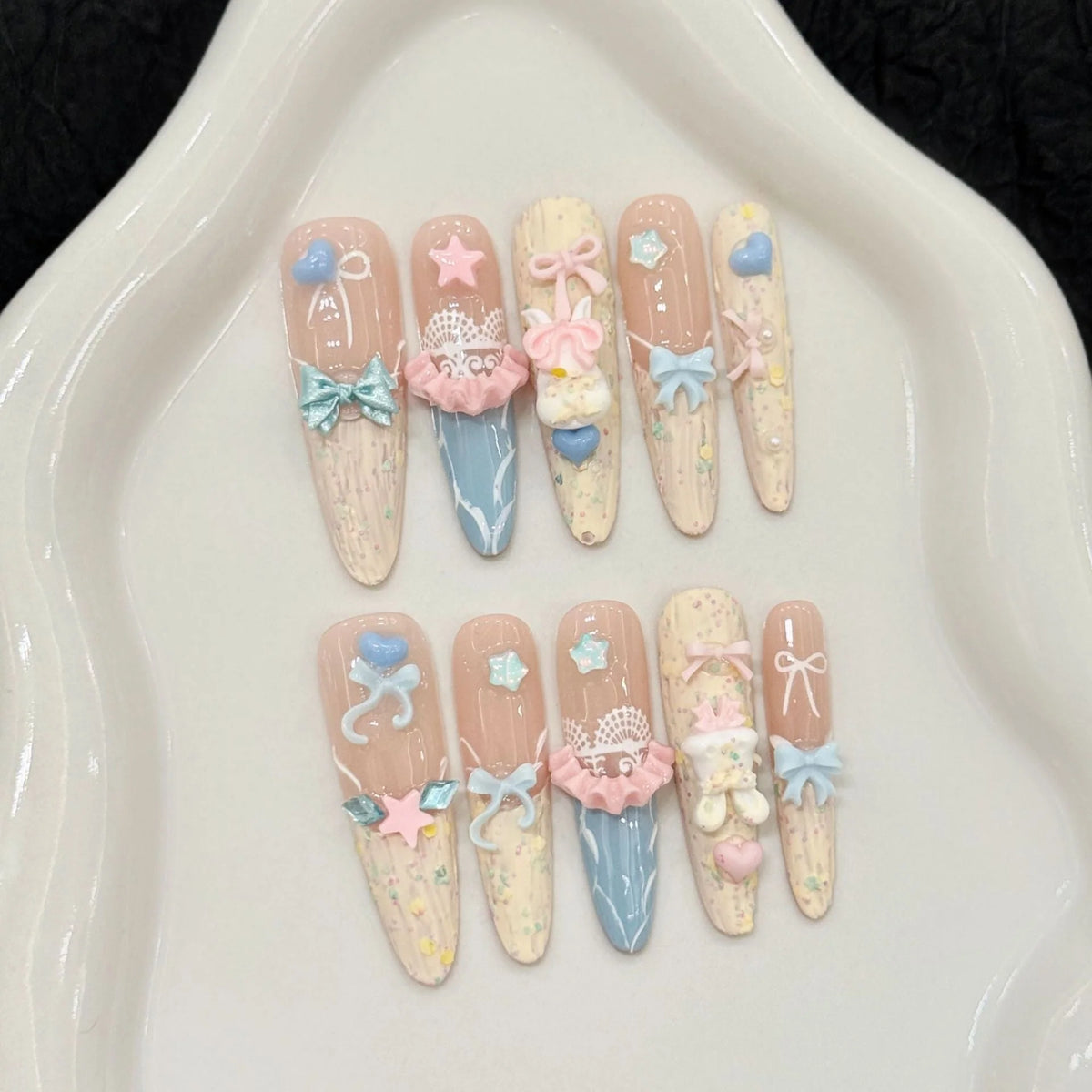 Press-On Nails 3D Floral & Star Design