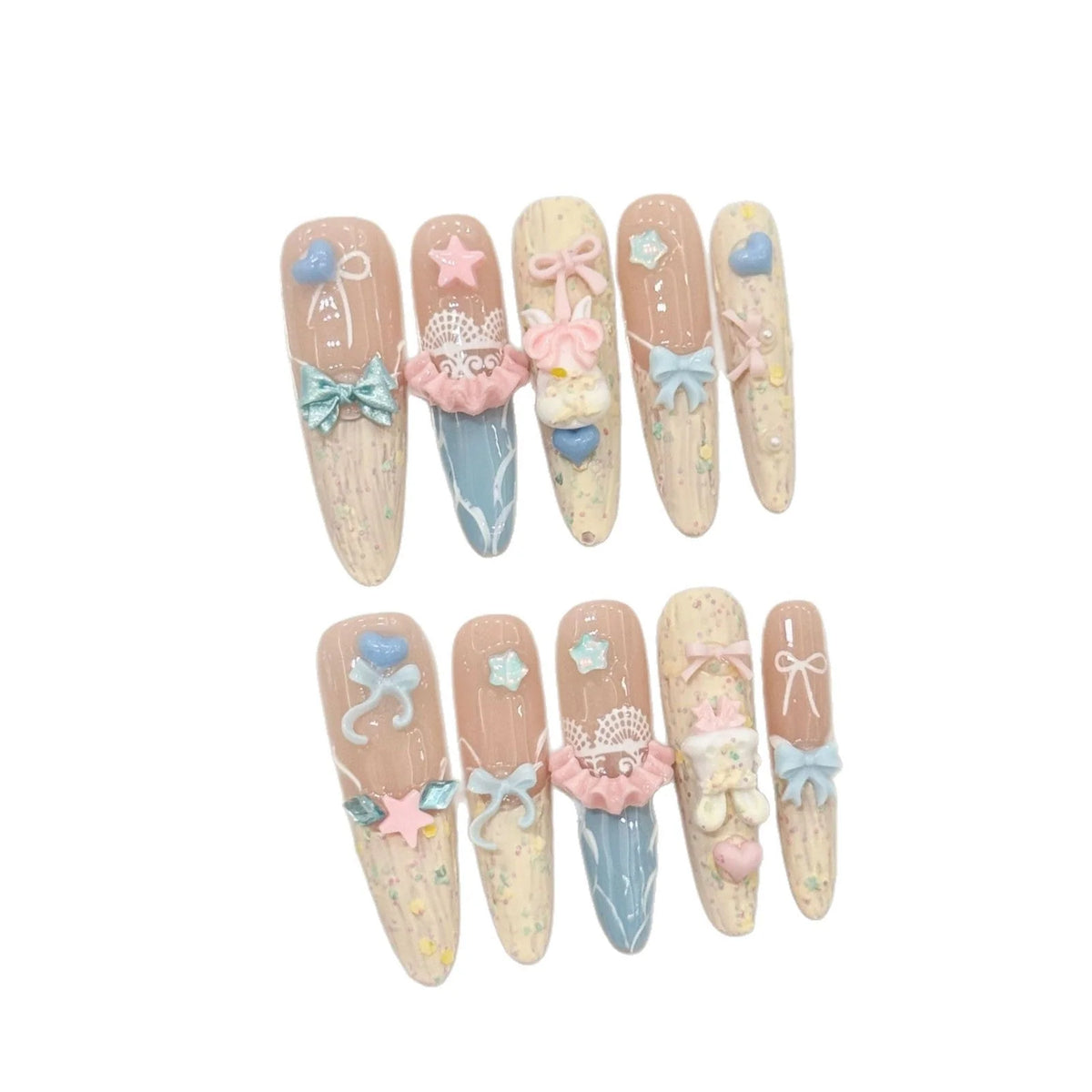 Press-On Nails 3D Floral & Star Design