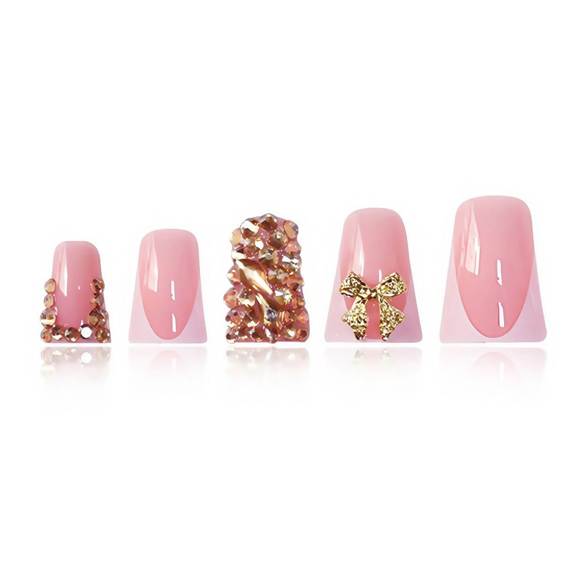 Press-On Nails 3D Gem & Bow Accents Reusable Style