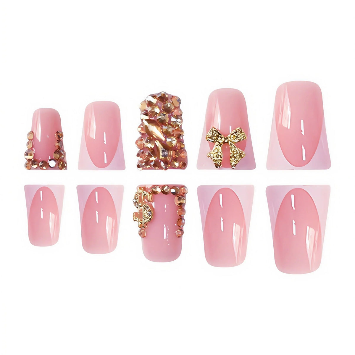 Press-On Nails 3D Gem & Bow Accents Reusable Style