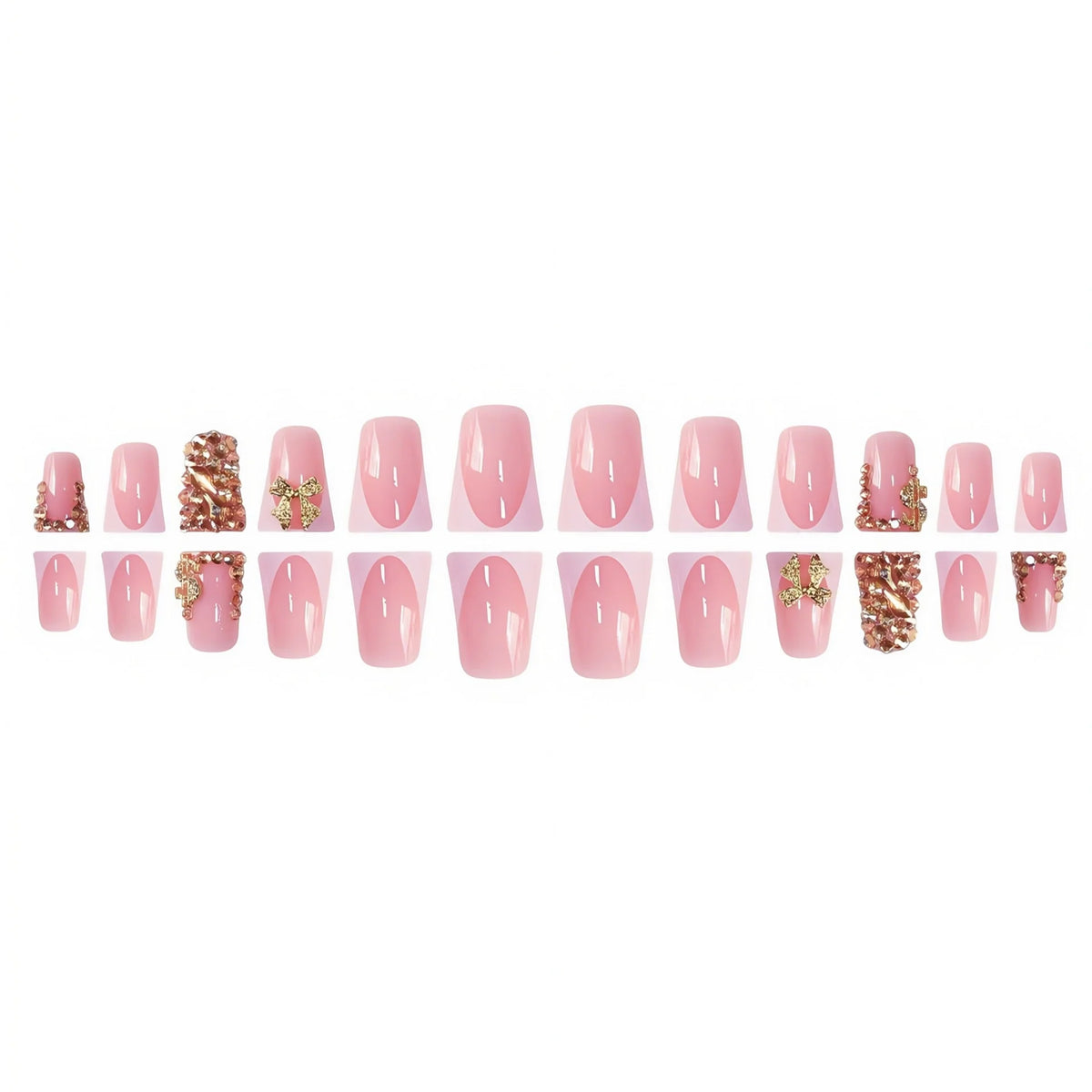 Press-On Nails 3D Gem & Bow Accents Reusable Style