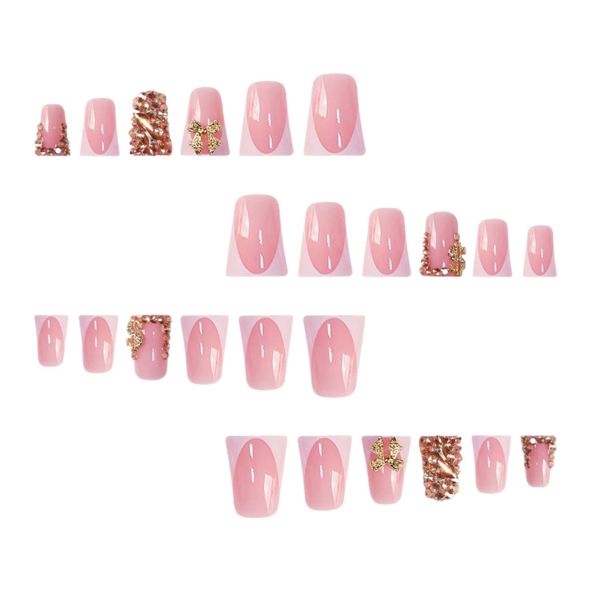 Press-On Nails 3D Gem & Bow Accents Reusable Style