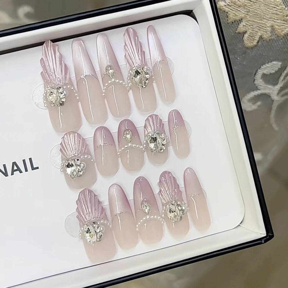 Press-On Nails 3D Rhinestone Glossy Finish