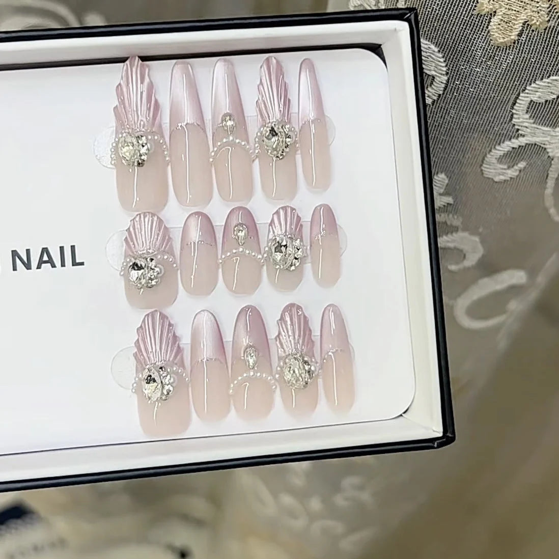 Press-On Nails 3D Rhinestone Glossy Finish
