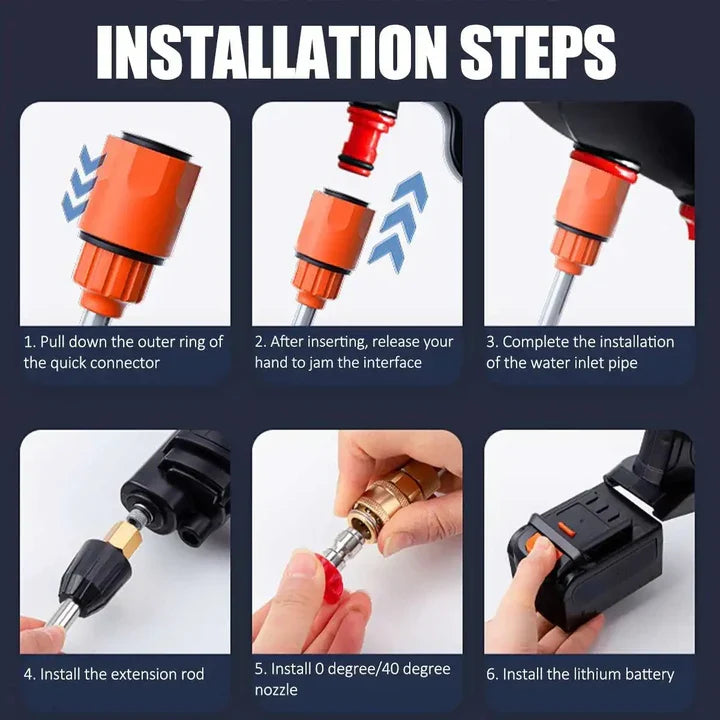 Pressure Washer Cordless Dual Rechargeable Batteries Adjustable Spray Nozzles