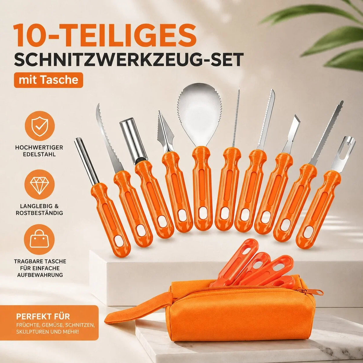Pumpkin Carving Tool Set Stainless Steel 10-Piece With Storage Pouch