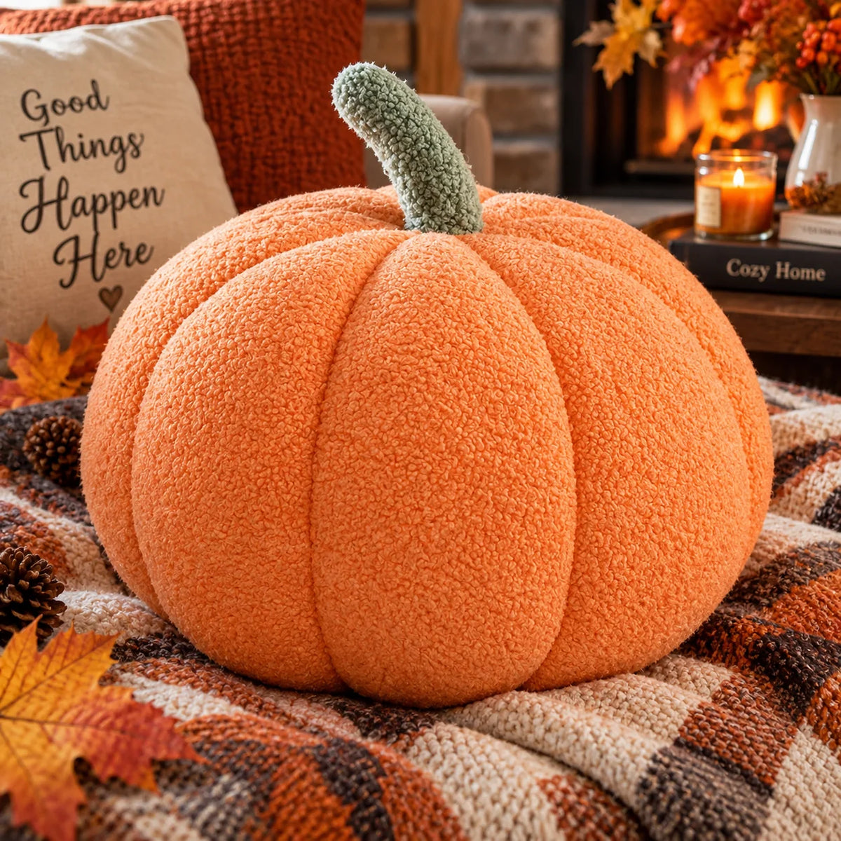 Pumpkin Cushion Ribbed Knit Plush-Filled 8 Inch