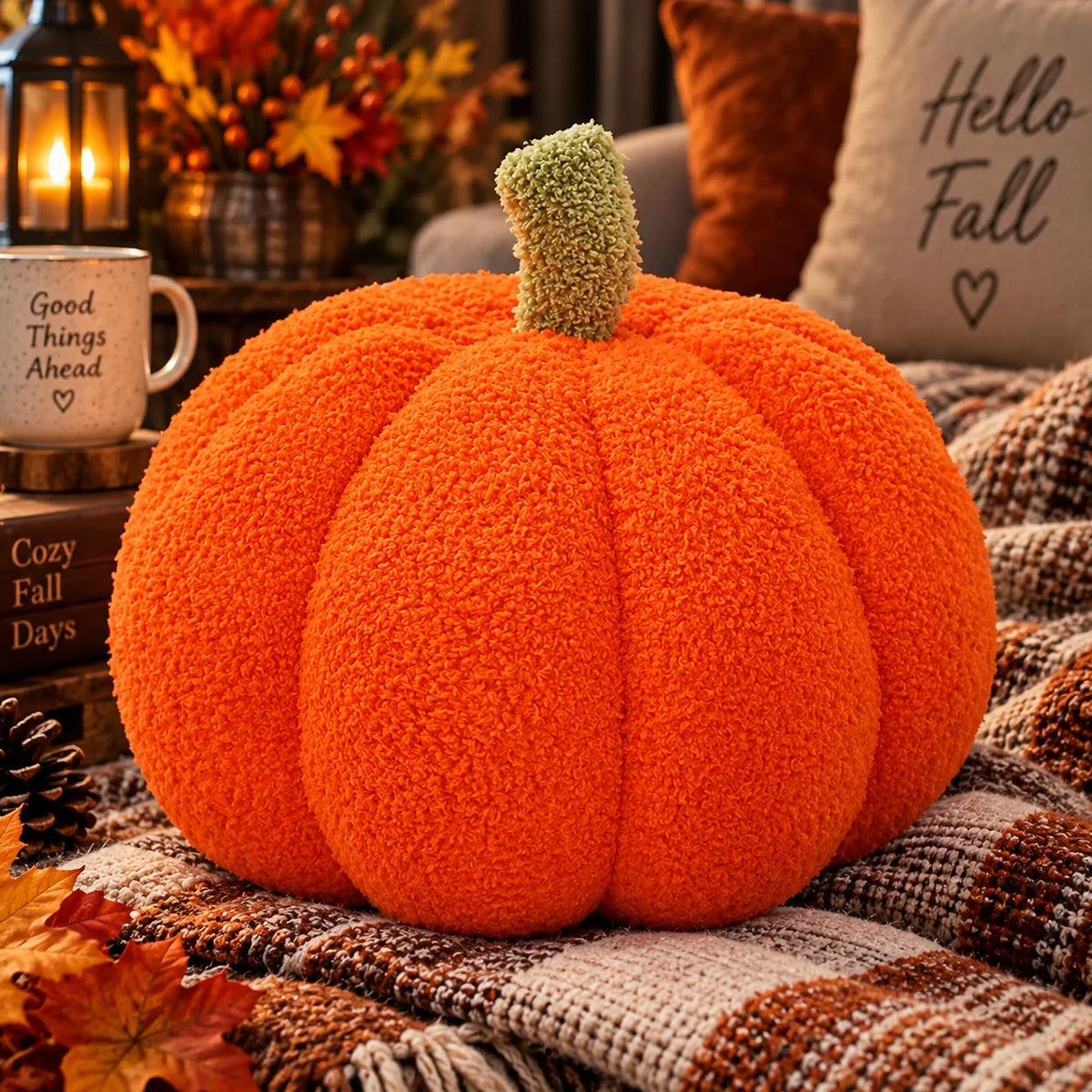 Pumpkin Cushion Ribbed Knit Plush-Filled 8 Inch